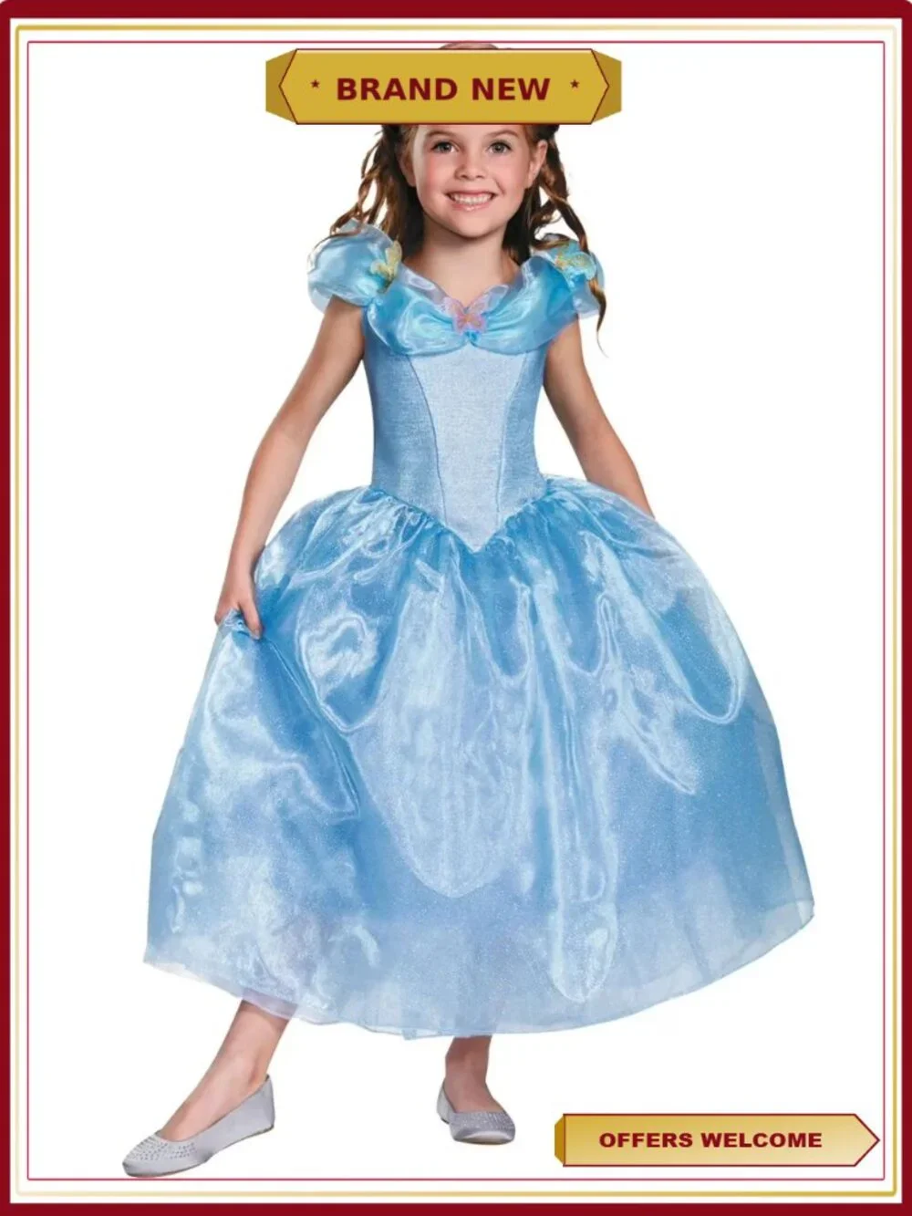Cinderella Deluxe Girls Costume Butterfly Sparkle Dress Size 10-12
